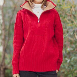 Banana Republic 1/4 Zip Red Wool Cashmere Blend Sweater | Size S
